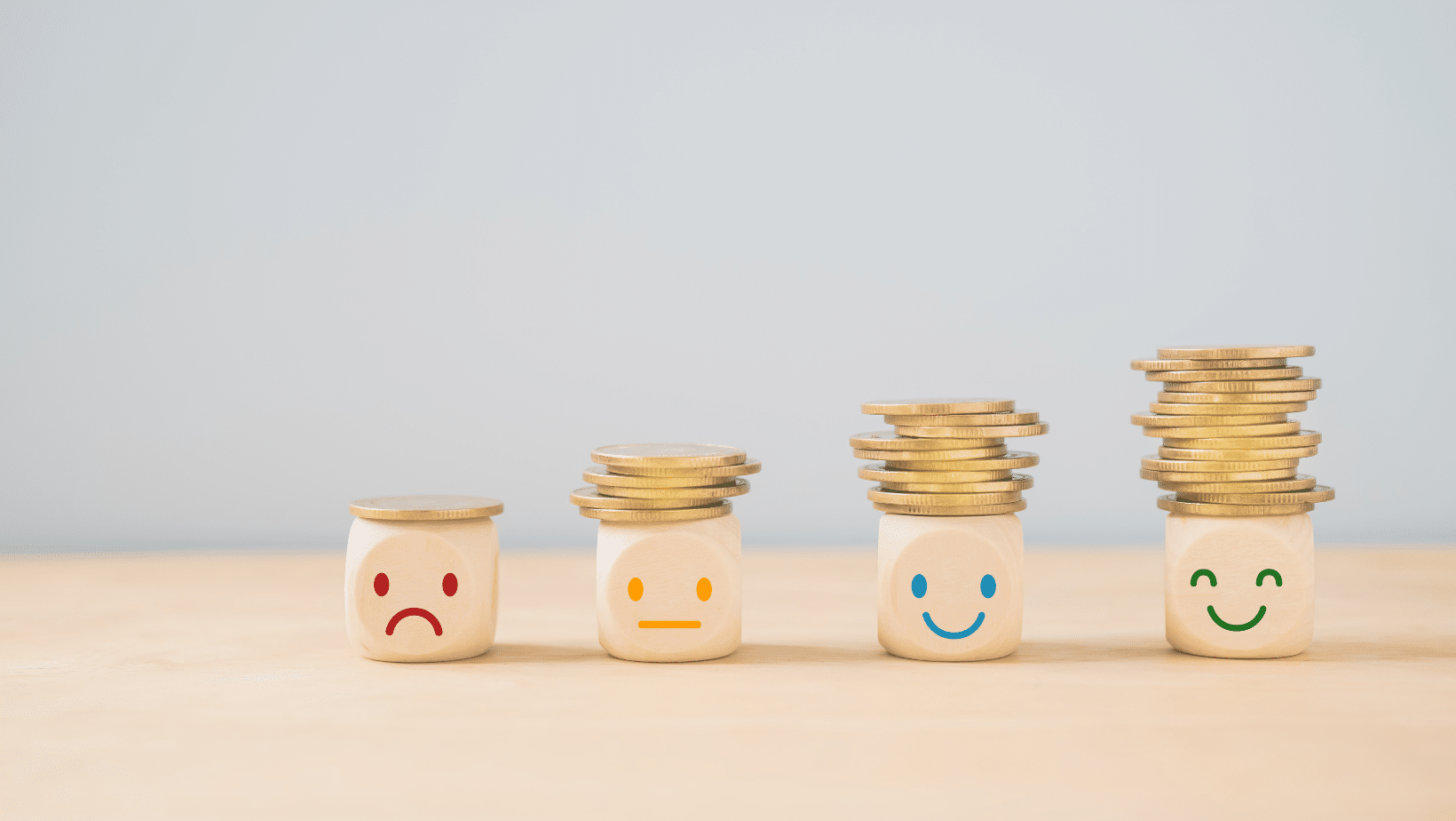 dès avec des smileys et plus ou moins de pièces dessus 